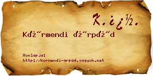 Körmendi Árpád névjegykártya