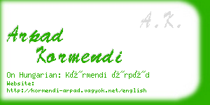 arpad kormendi business card